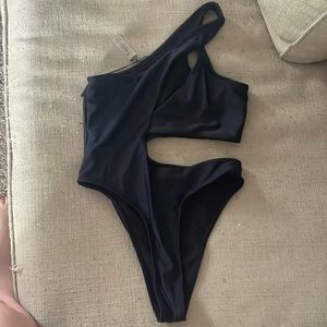 Black One Shoulder Fashion Nova One Piece Swim Suit